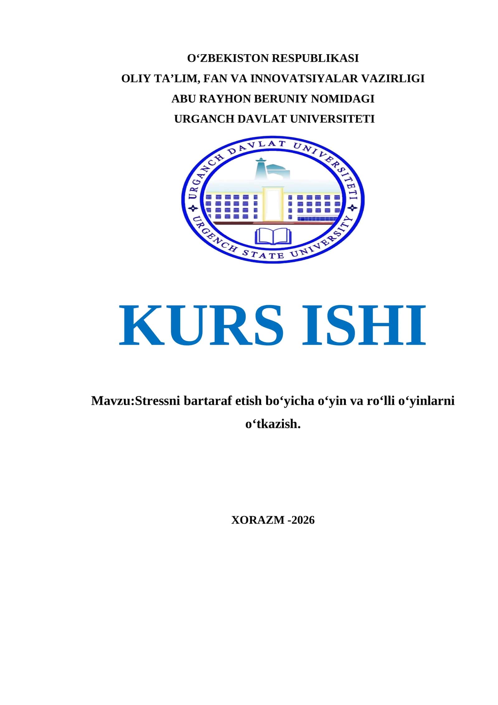 Stressni bartaraf etish boʻyicha oʻyin va roʻlli oʻyinlarni oʻtkazish.