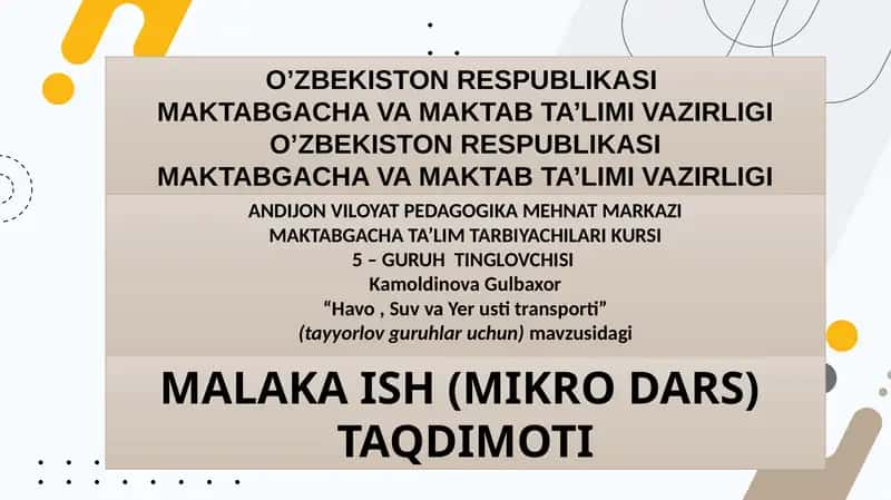 "Havo, Suv va Yerusti transporti" (tayyorlov guruhlari uchun)