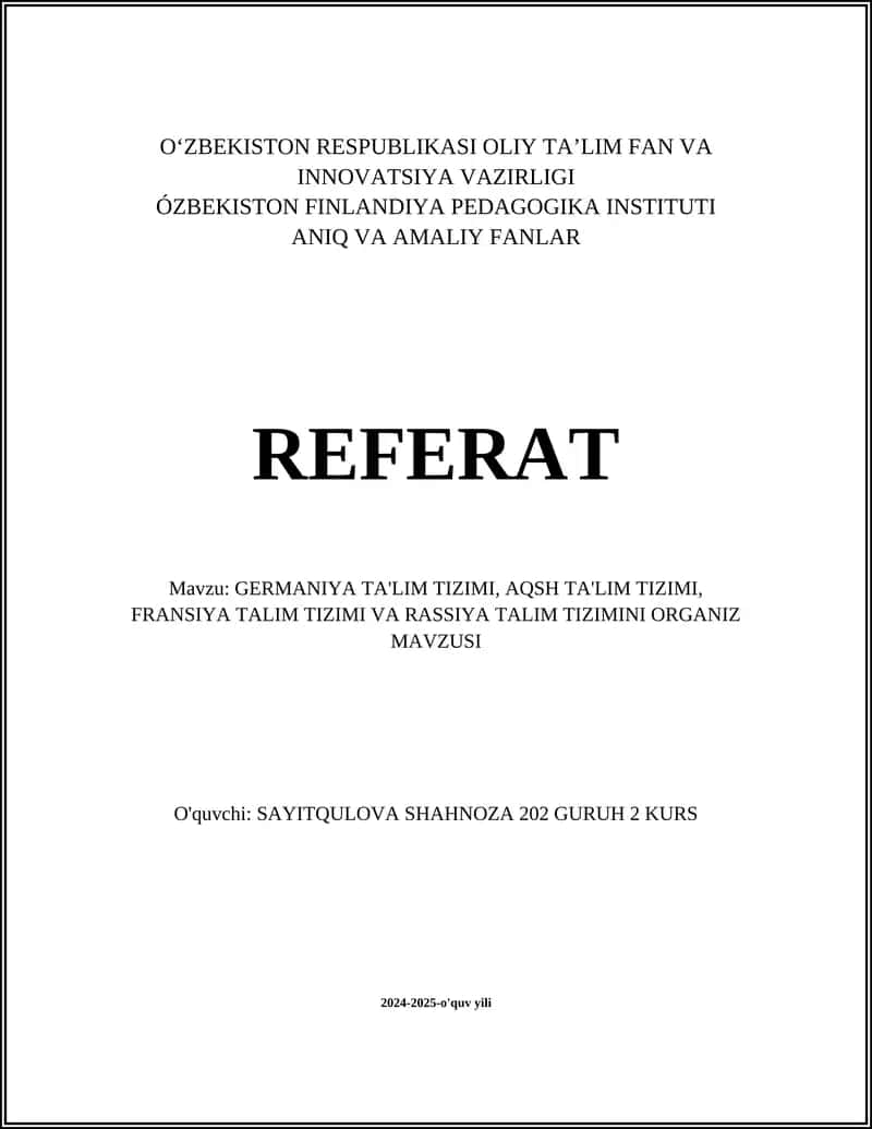 GERMANIYA TA'LIM TIZIMI