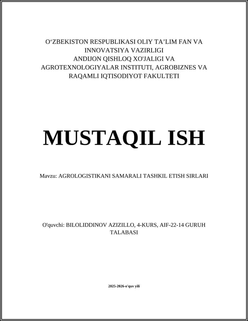 AGROLOGISTIKANI SAMARALI TASHKIL ETISH SIRLARI