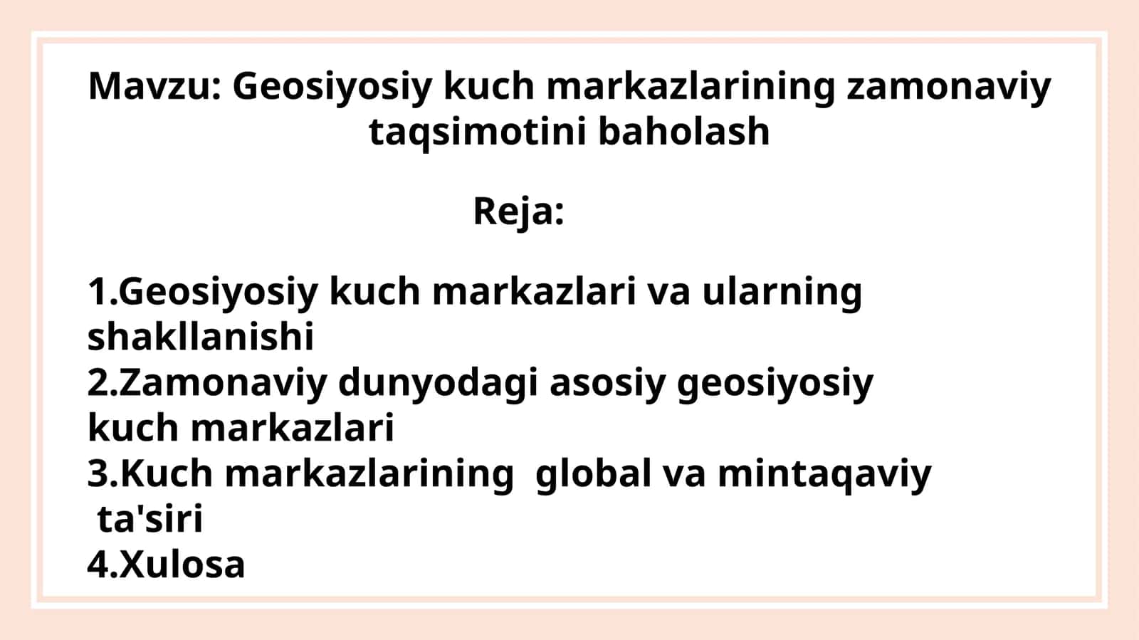Geosiyosiy kuch markazlarining zamonaviy taqsimotini baholash