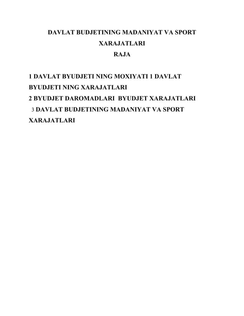 DAVLAT BUDJETINING MADANIYAT VA SPORT XARAJATLARI