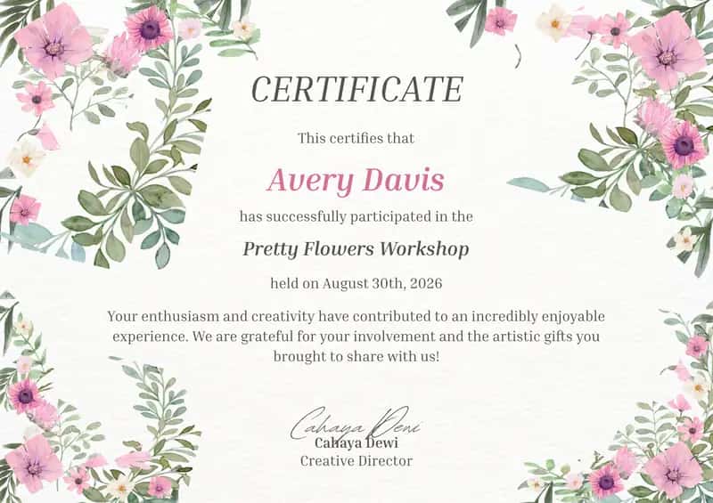 Pretty Flowers Workshop Certificate