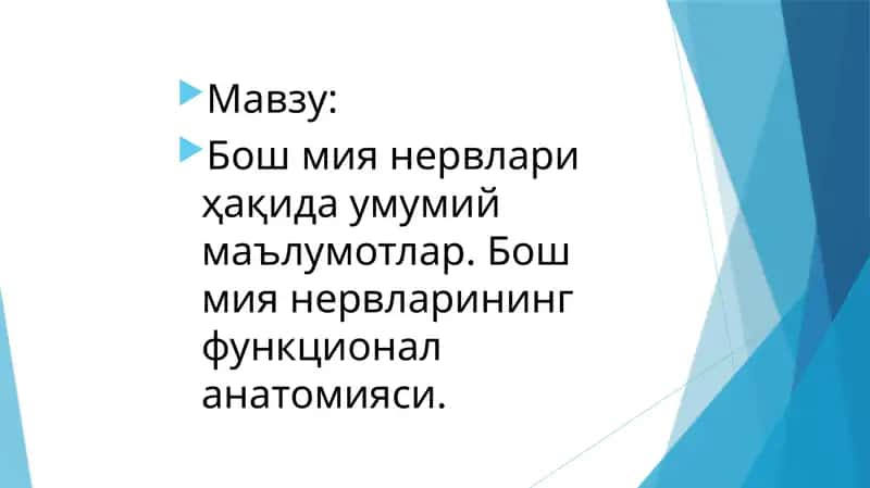 Бош мия нервлари ҳақида умумий маълумотлар