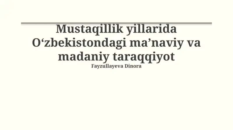 O‘zbekistondagi ma’naviy va madaniy taraqqiyot