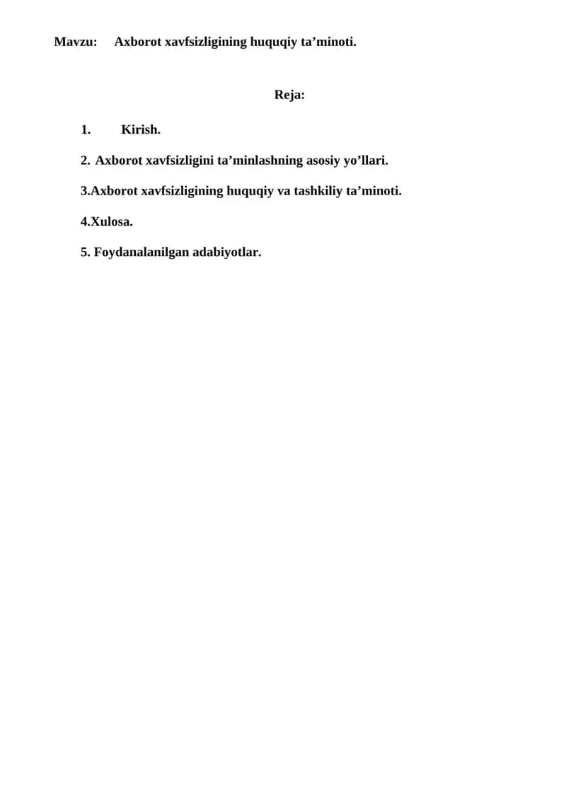 Axborot xavfsizligining huquqiy ta’minoti