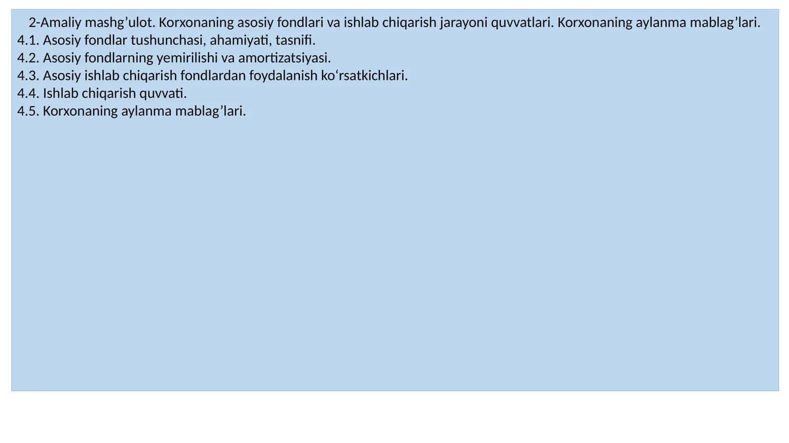 Asosiy Fondlar va Ishlab Chiqarish Jarayoni