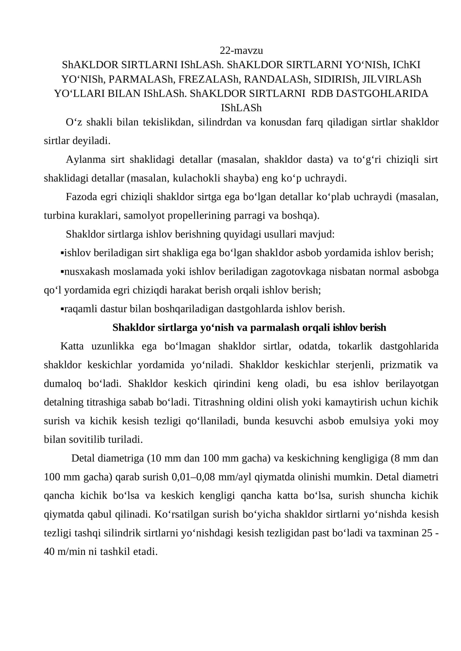 ShAKLDOR SIRTLARNI IShLASh