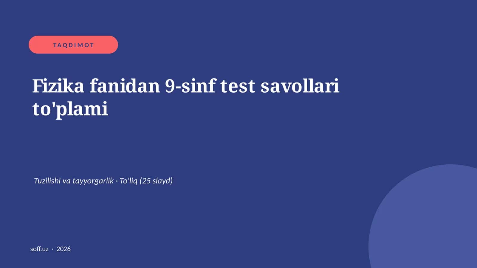 Fizika fanidan 9-sinf test savollari to'plami