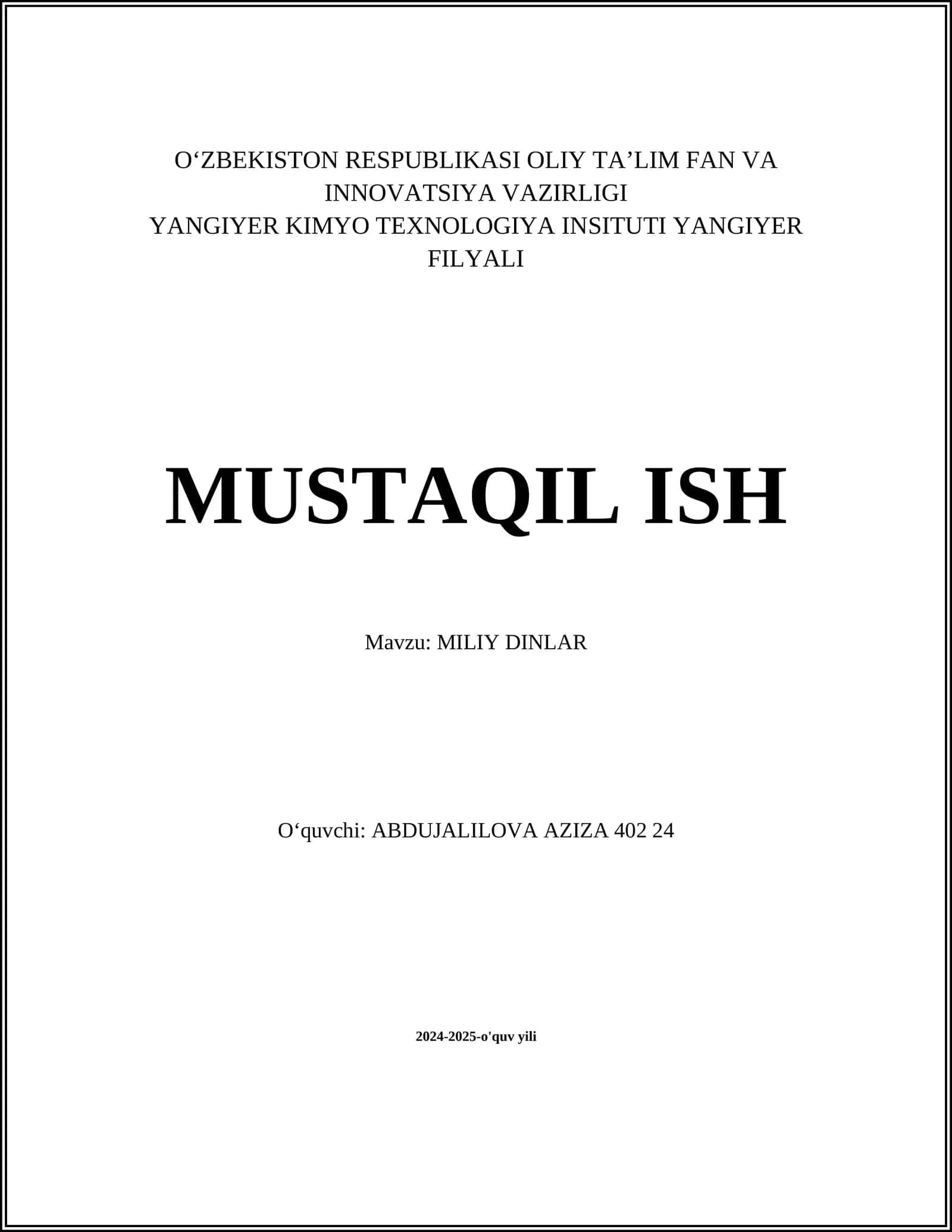MILIY DINLAR