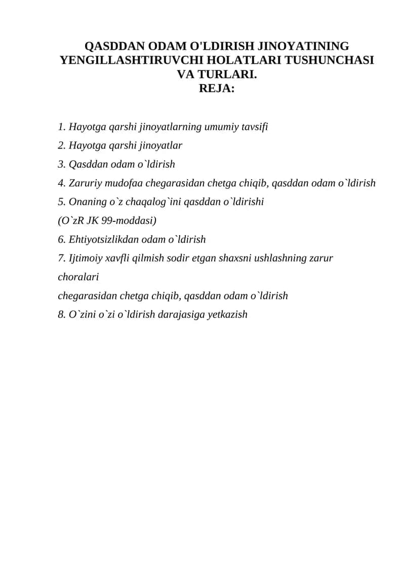 Qasddan odam o'ldirish jinoyati