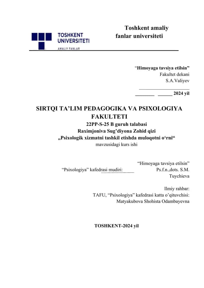 Psixologik xazmatni tashkil qilishda muloqotni o'rni.