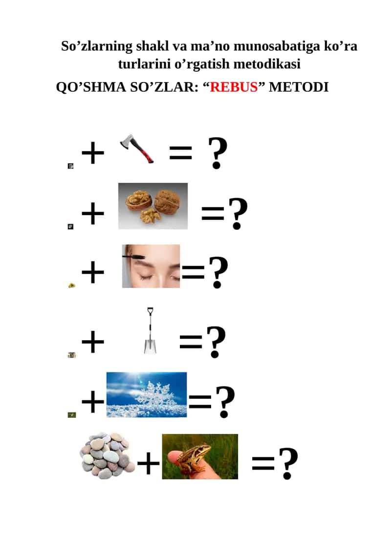 qo'shma so'zlar , rebus yechish