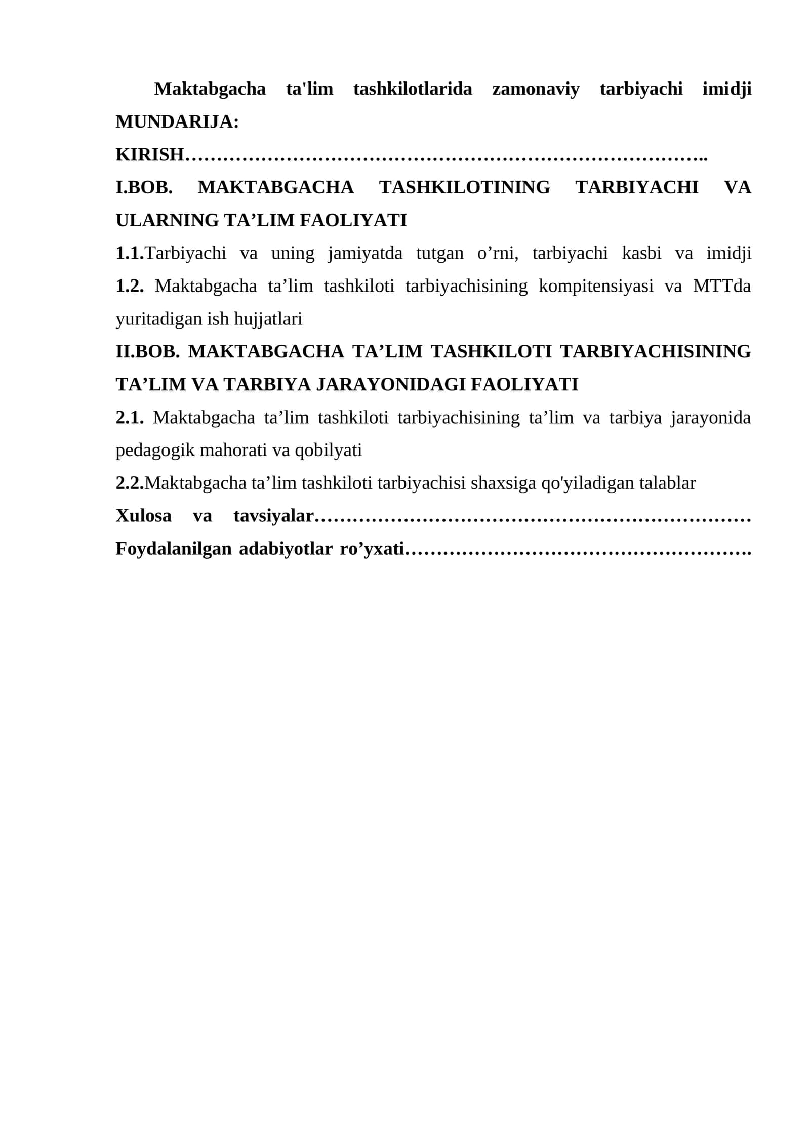 Maktabgacha ta'lim tashkilotlarida zamonaviy tarbiyachi imidji