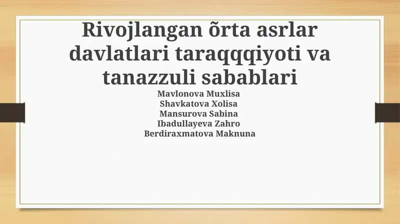 Rivojlangan O'rta Asr Davlatlarining Taqqosiy Tahlili