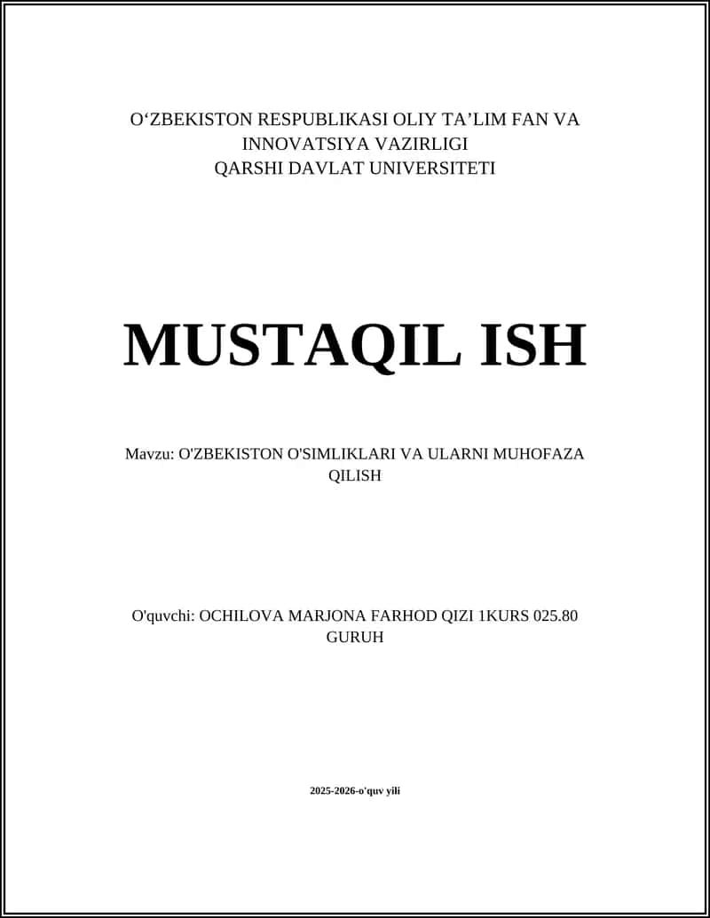 O'zbekiston O'simliklari va Ularni Muhofaza Qilish
