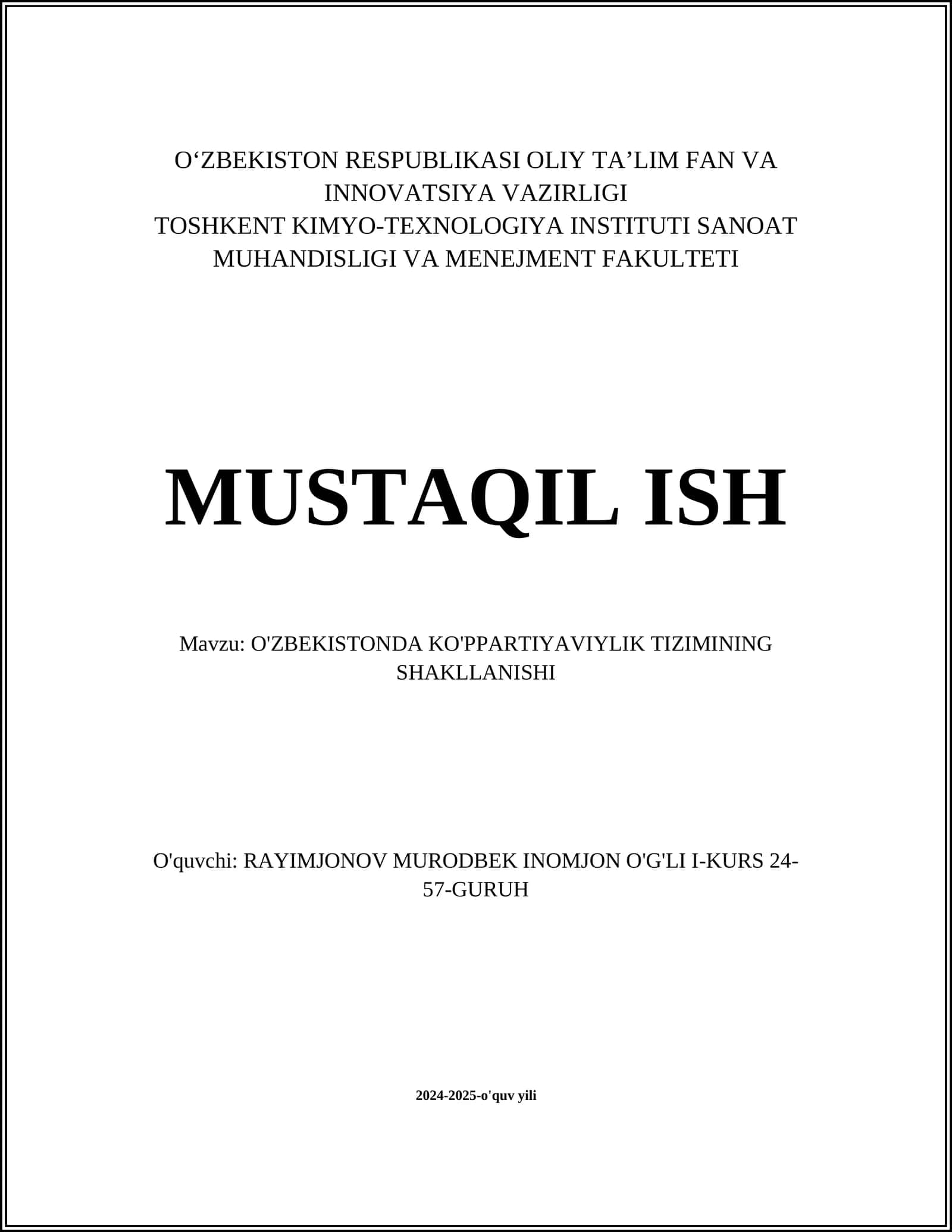 O'ZBEKISTONDA KO'PPARTIYAVIYLIK TIZIMINING SHAKLLANISHI