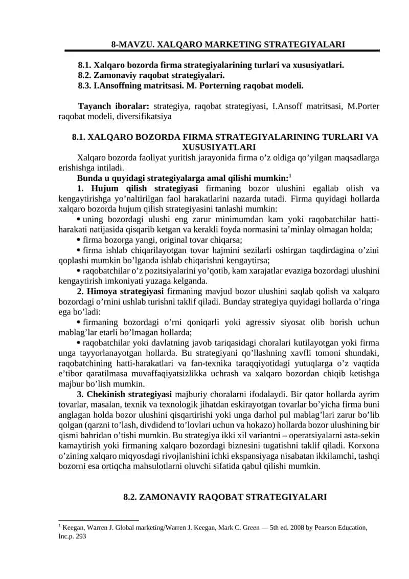XALQARO MARKETING STRATEGIYALARI