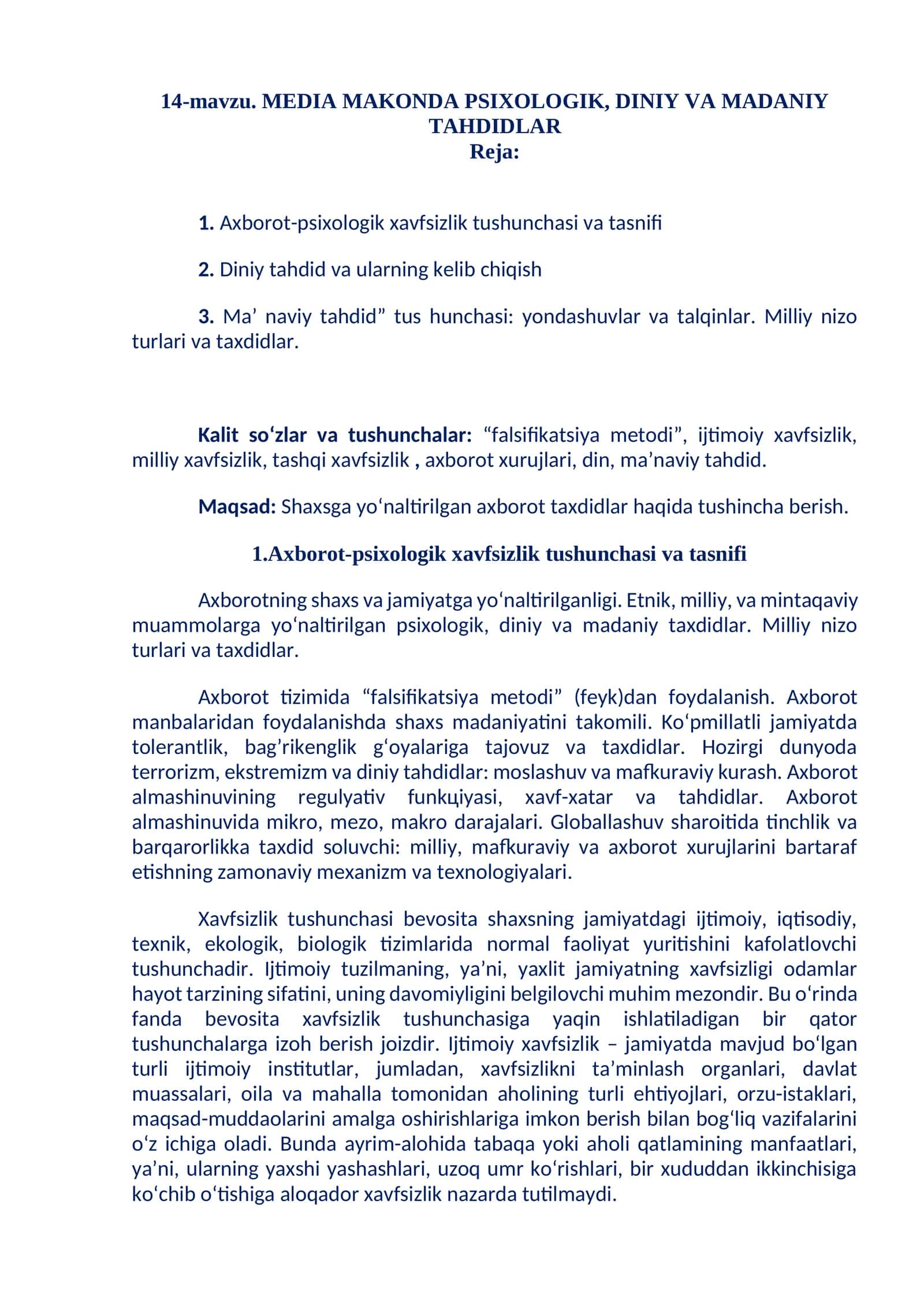 MEDIA MAKONDA PSIXOLOGIK, DINIY VA MADANIY TAHDIDLAR
