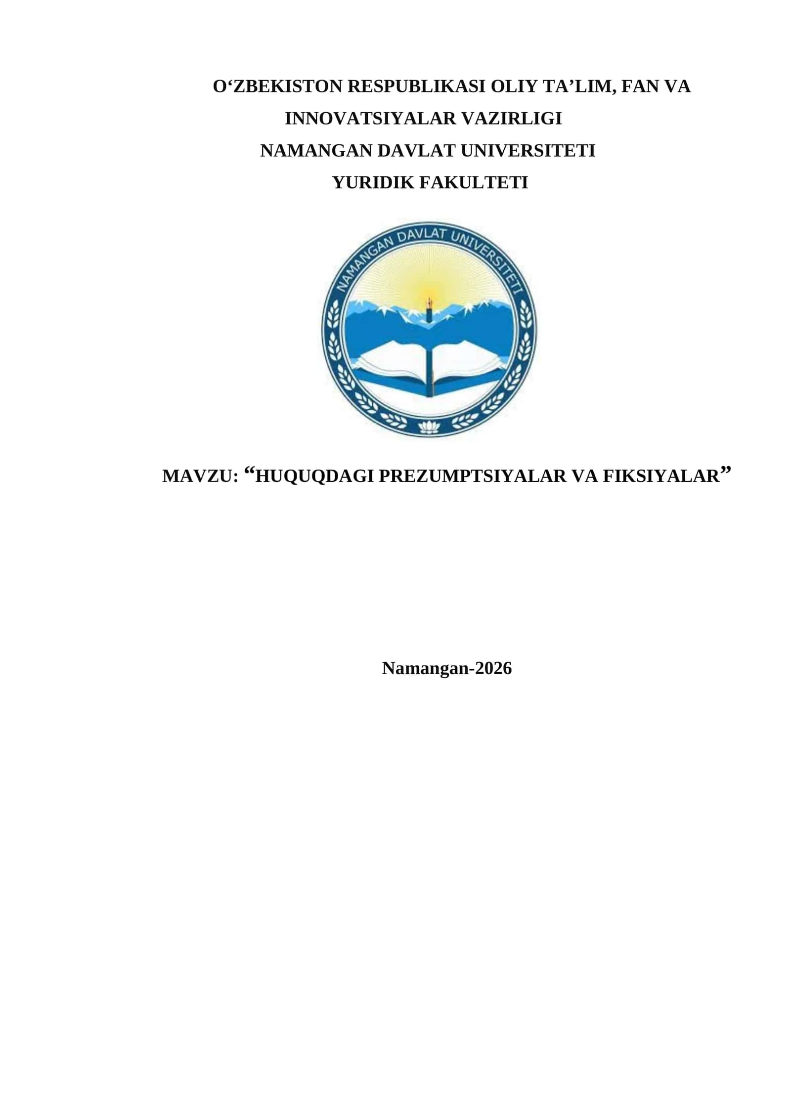 HUQUQDAGI PREZUMPTSIYALAR VA FIKSIYALAR