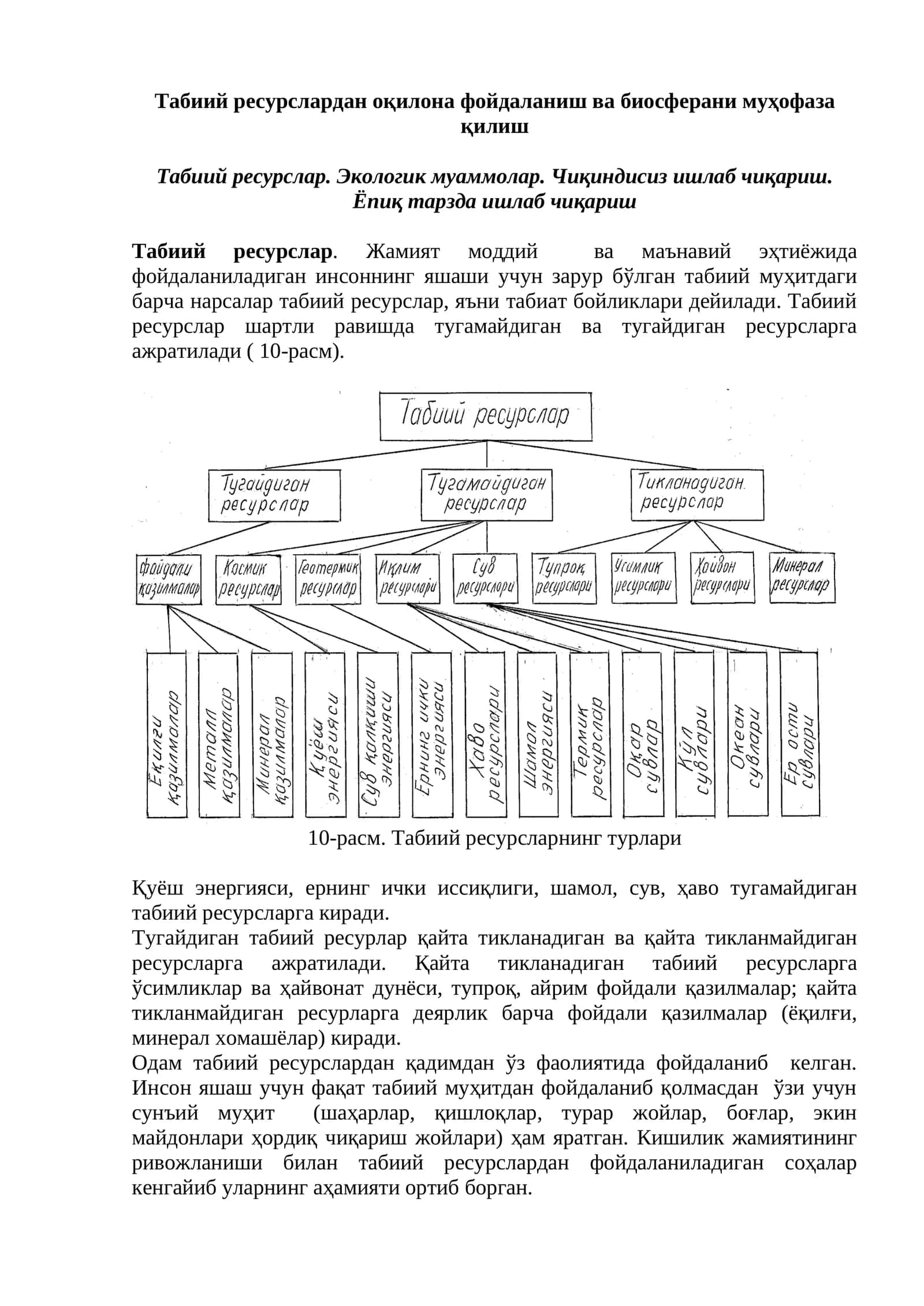 Табиий ресурслардан оқилона фойдаланиш ва биосферани муҳофаза қилиш