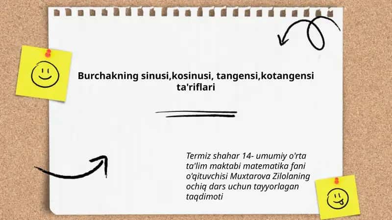 Burchakning sinusi,kosinusi, tangensi,kotangensi ta'riflari