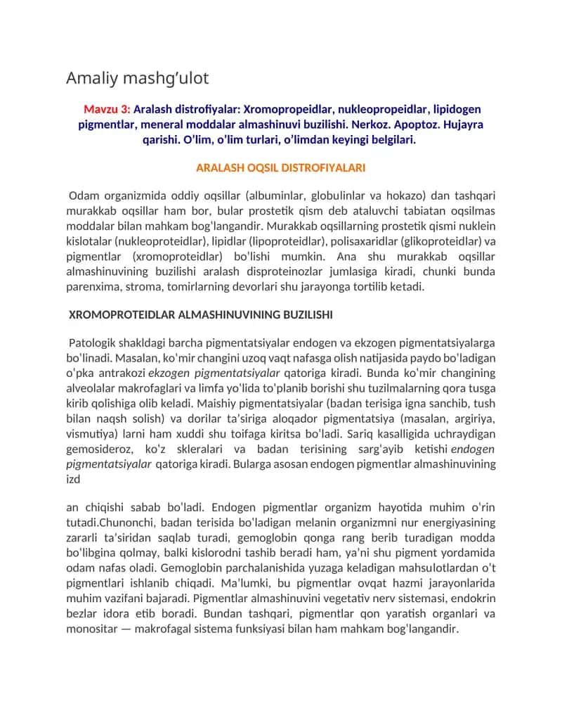Aralash distrofiyalar: Xromopropeidlar, nukleopropeidlar