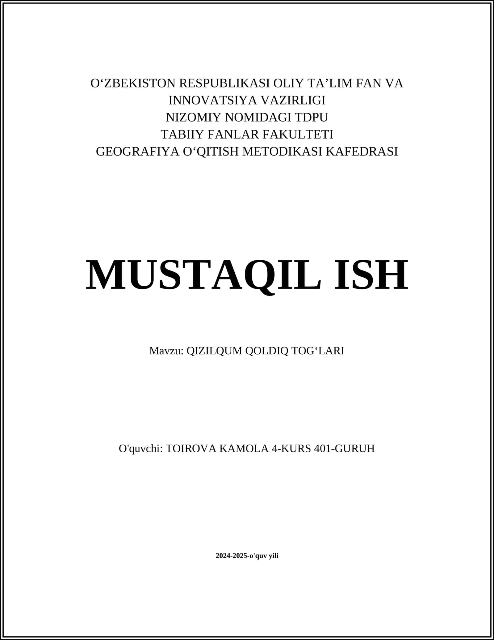 QIZILQUM QOLDIQ TOG‘LARI