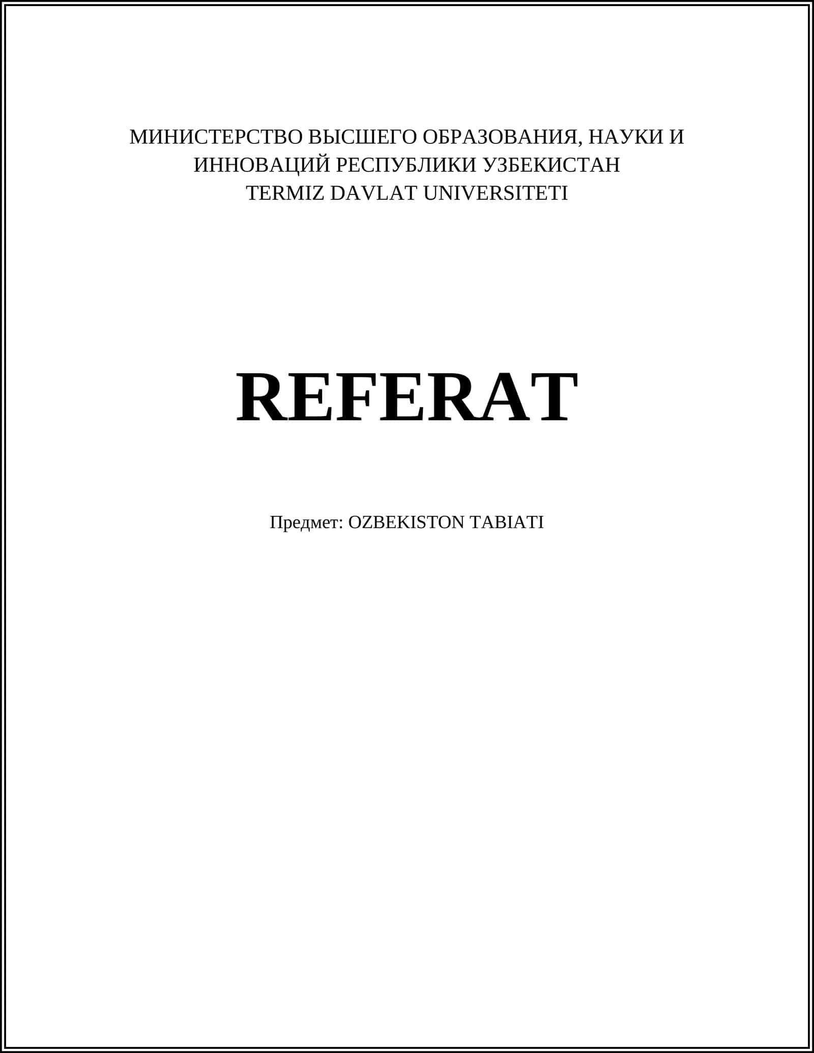 REFERAT: OZBEKISTON TABIATI