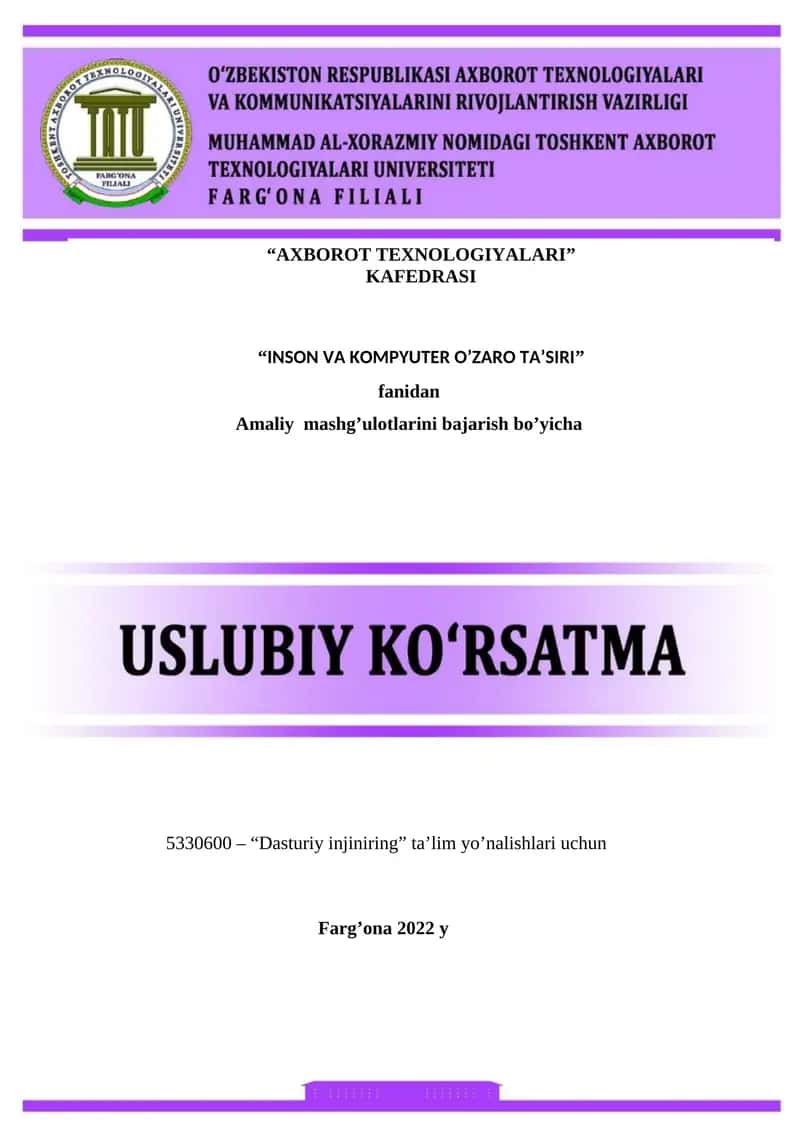 Dasturiy injiniring ta’lim yo’nalishlari uchun