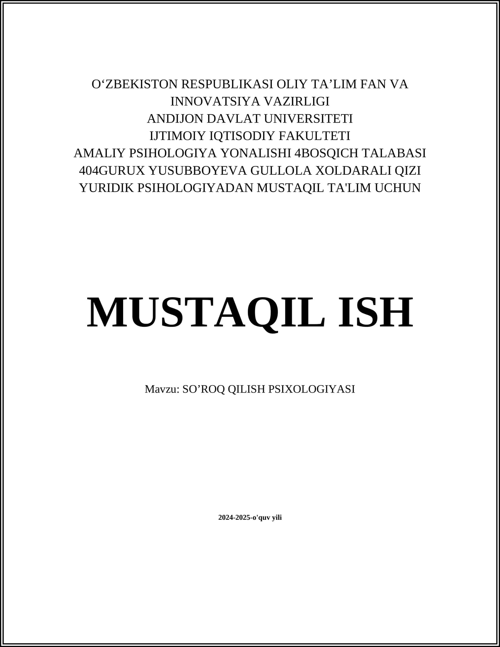 SO’ROQ QILISH PSIXOLOGIYASI