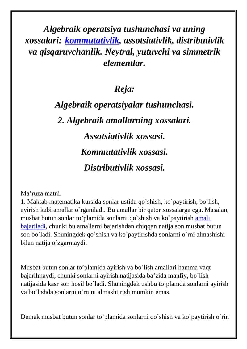 Algebraik operatsiyalar