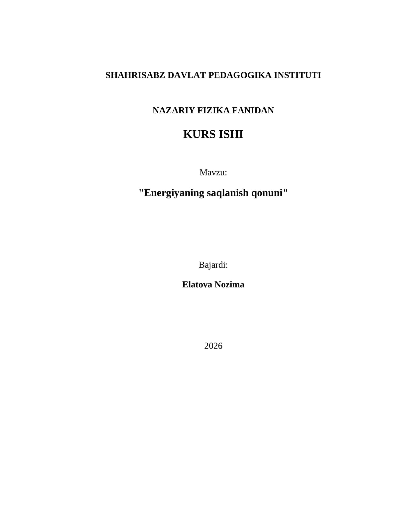 Energiyaning saqlanish qonuni
