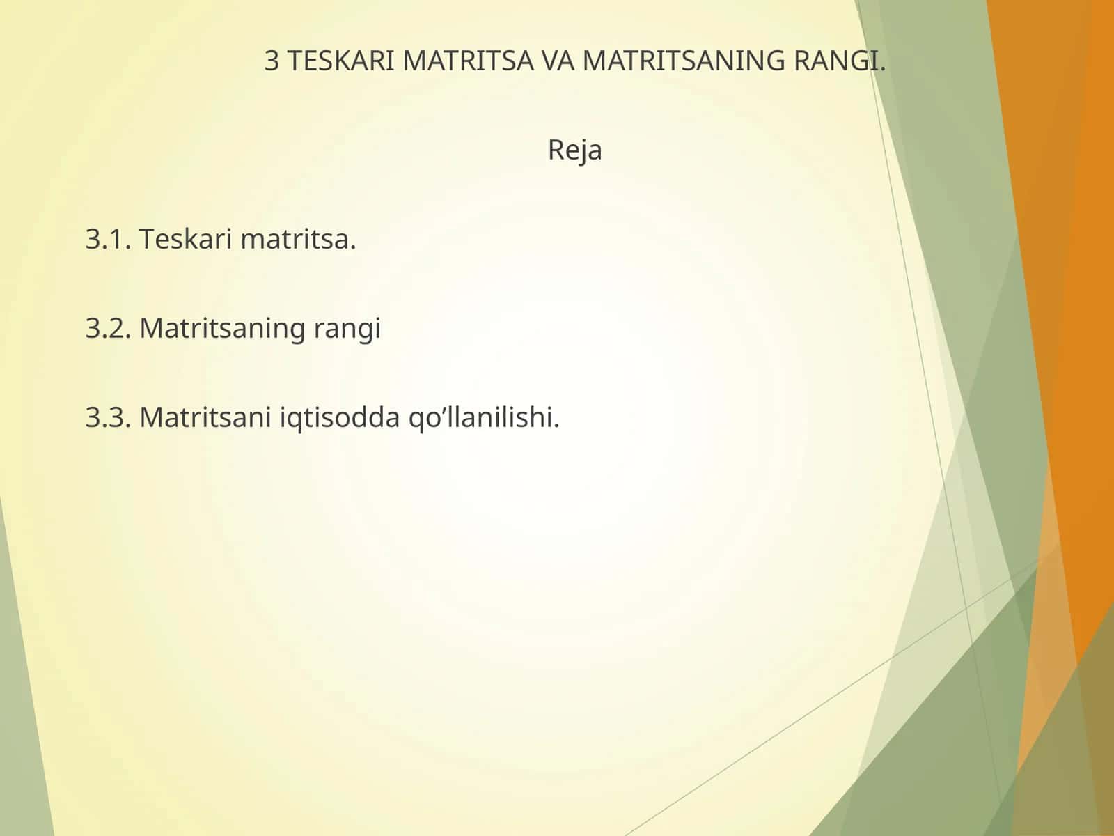 TESKARI MATRITSA VA MATRITSANING RANGI