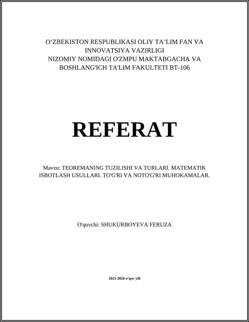 TEOREMANING TUZILISHI VA TURLARI