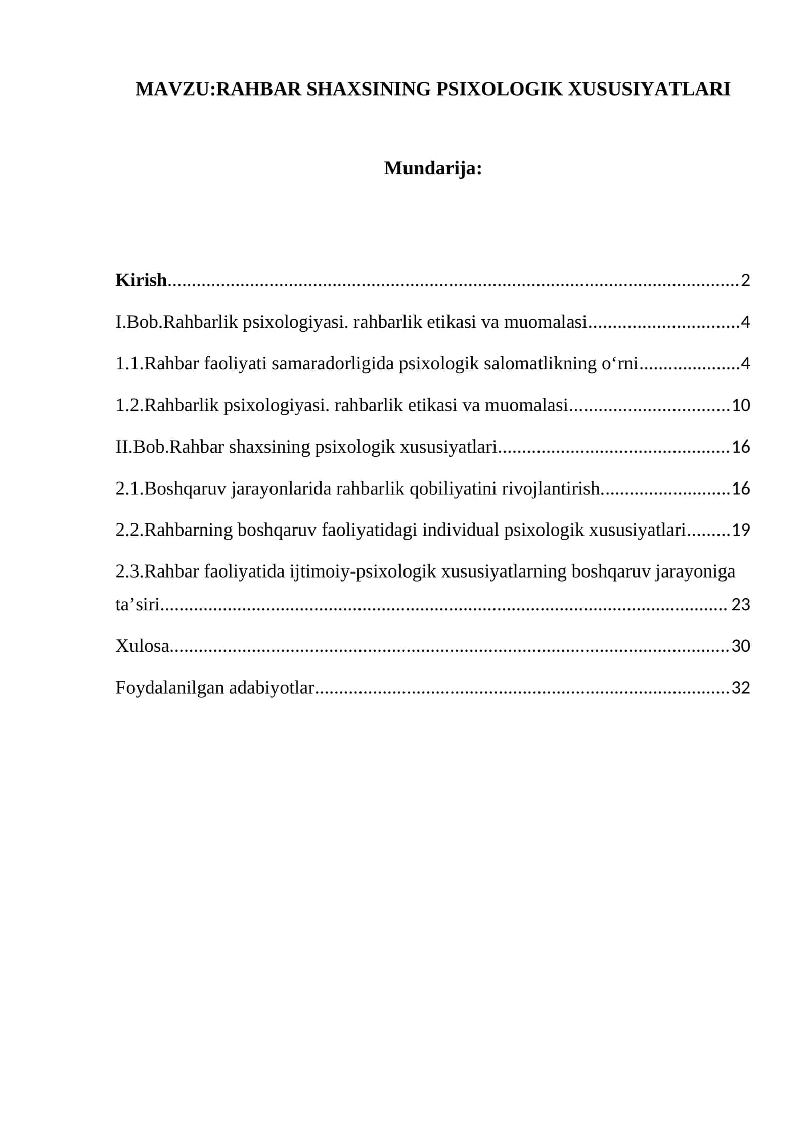 RAHBAR SHAXSINING PSIXOLOGIK XUSUSIYATLARI
