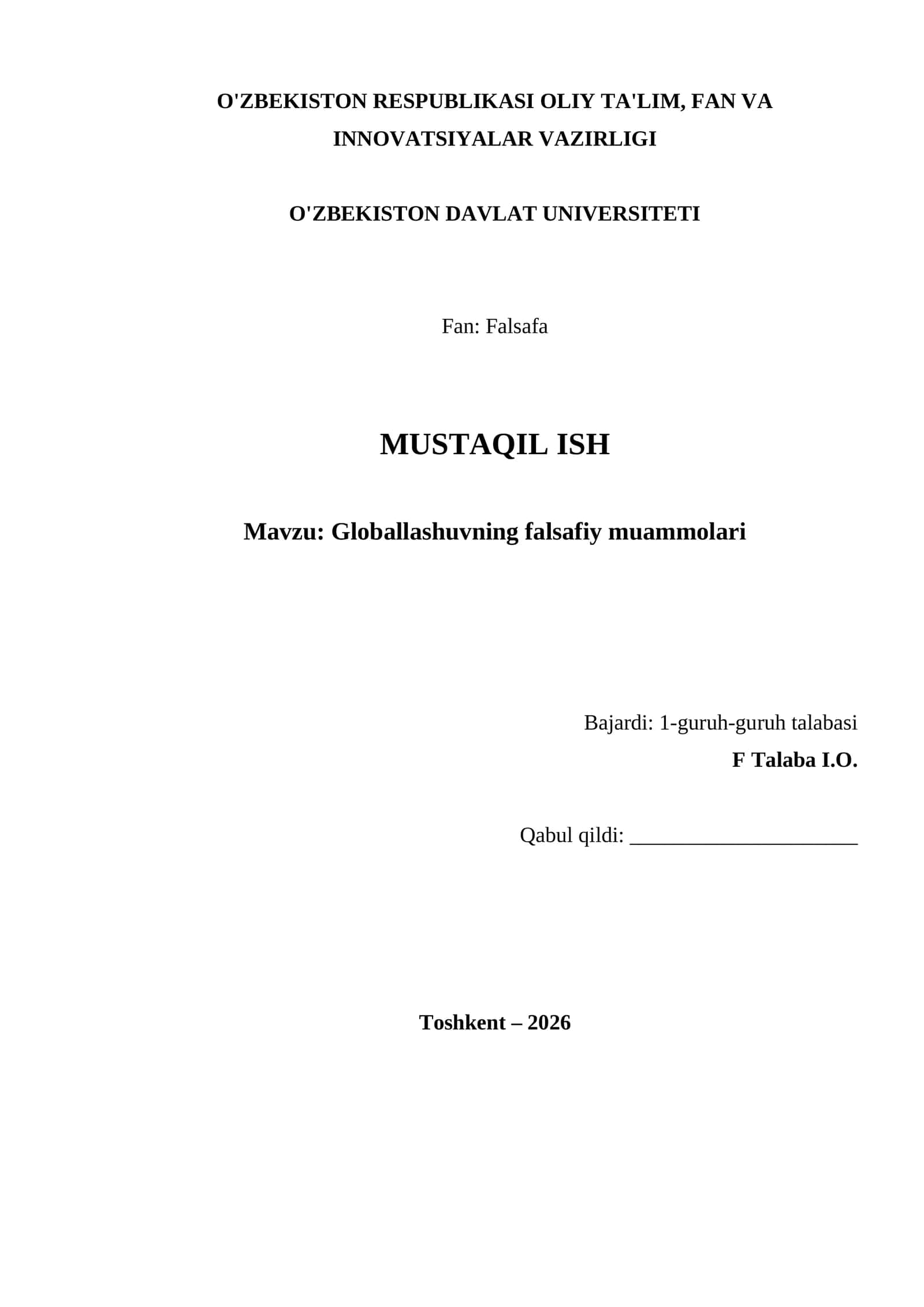 Globallashuvning falsafiy muammolari