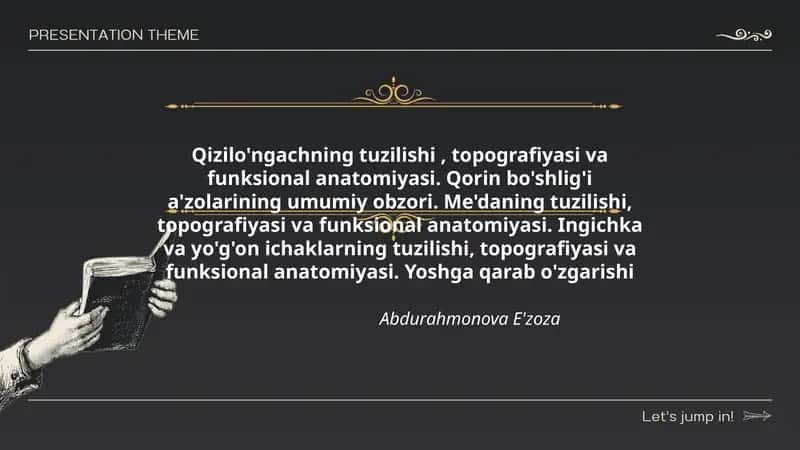 Qizilo'ngachning tuzilishi, topografiyasi va funksional anatomiyasi