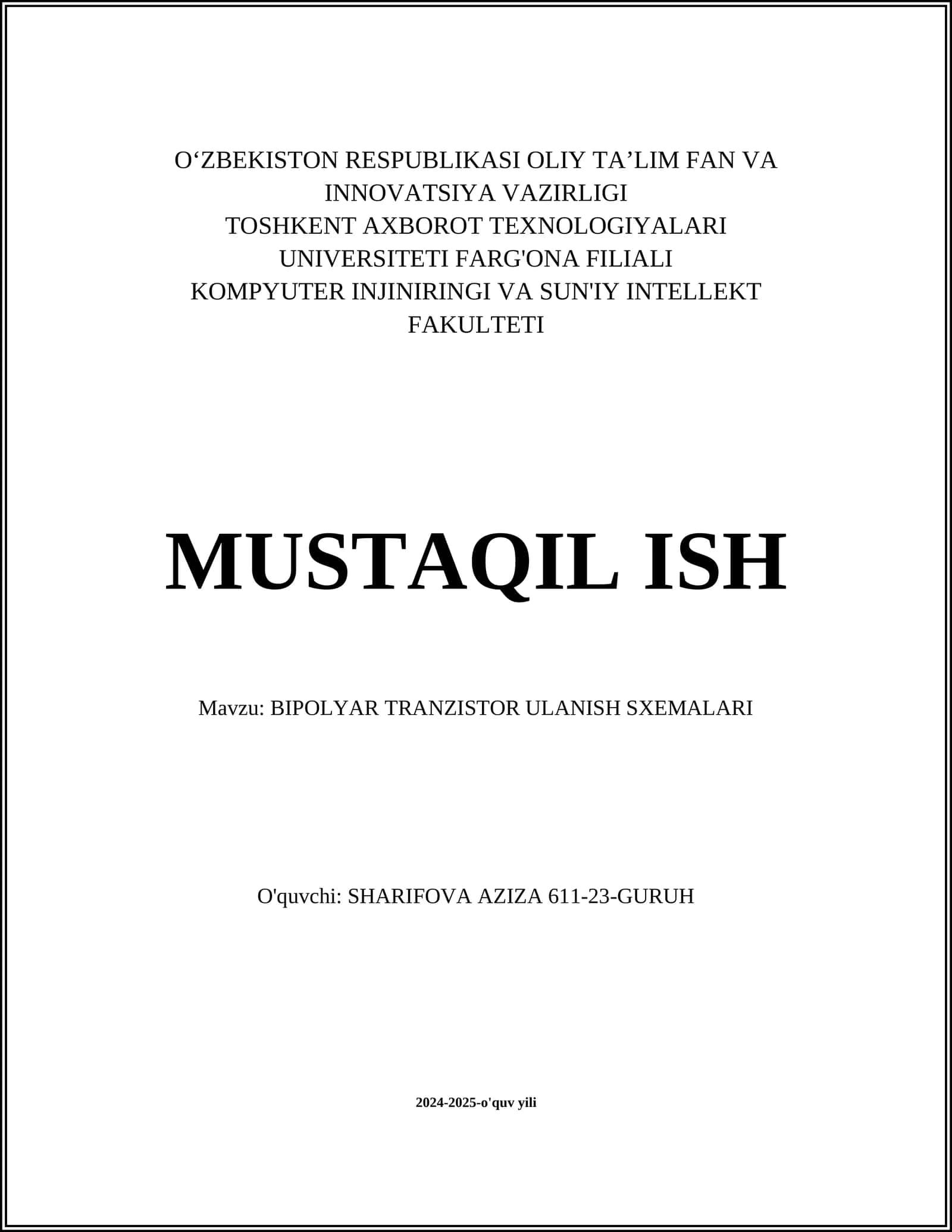 BIPOLYAR TRANZISTOR ULANISH SXEMALARI