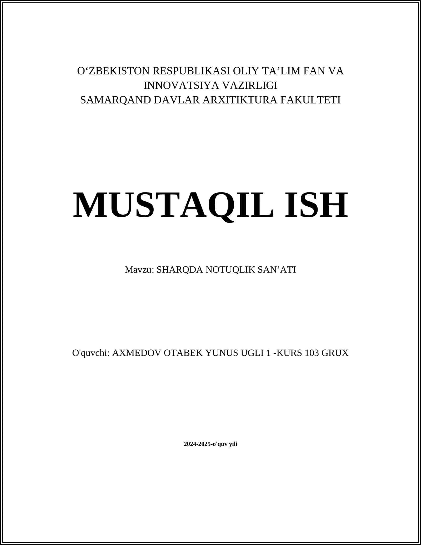 SHARQDA NOTUQLIK SAN’ATI