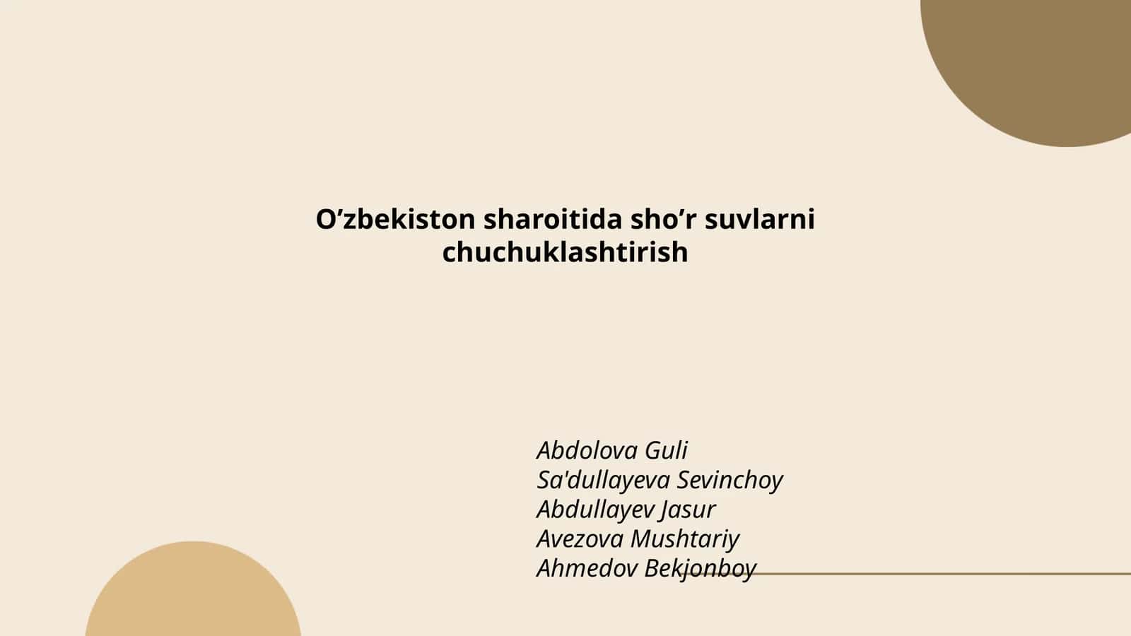 Oʼzbekiston sharoitida shoʼr suvlarni chuchuklashtirish