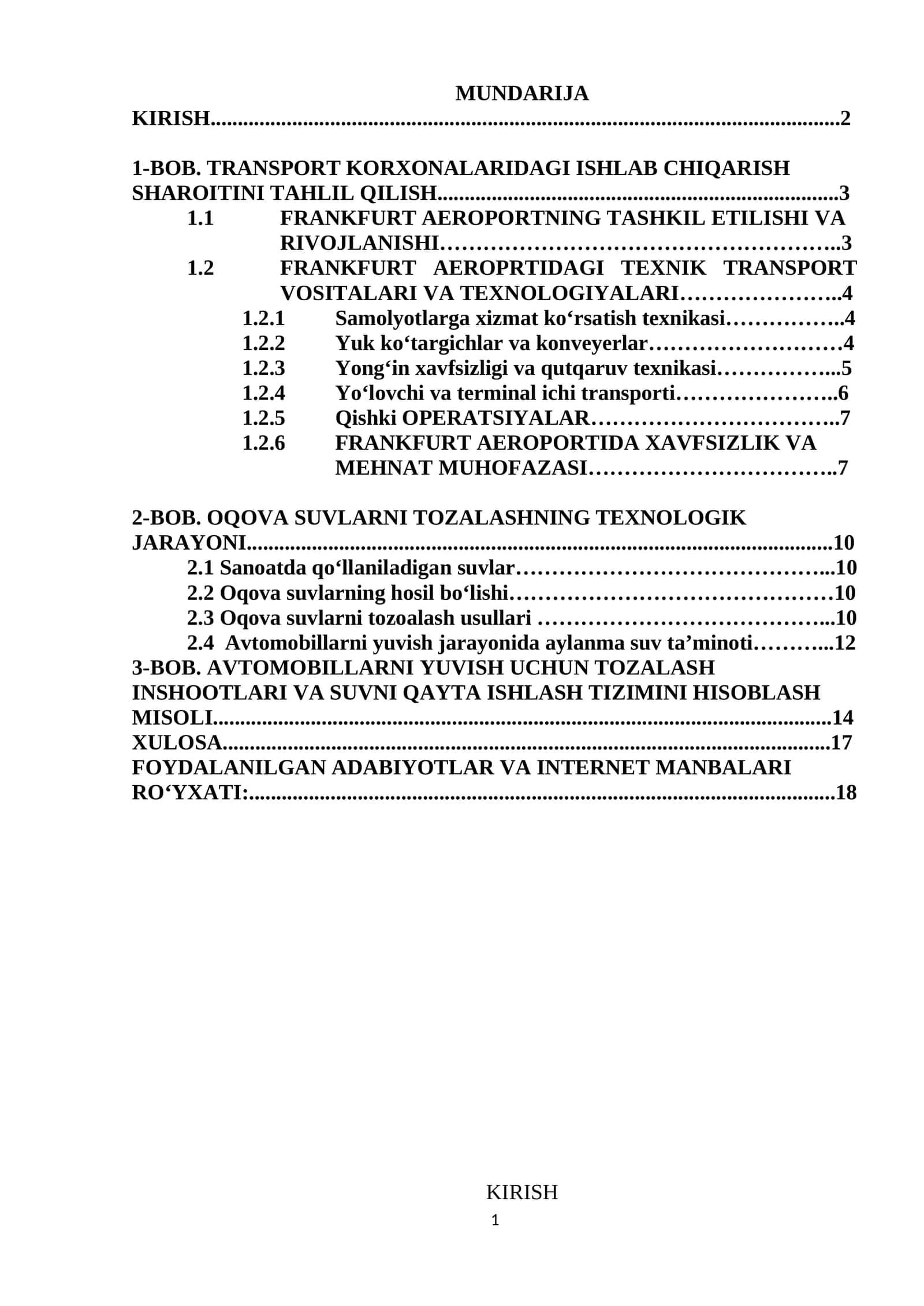 BOB. TRANSPORT KORXONALARIDAGI ISHLAB CHIQARISH SHAROITINI TAHLIL QILISH