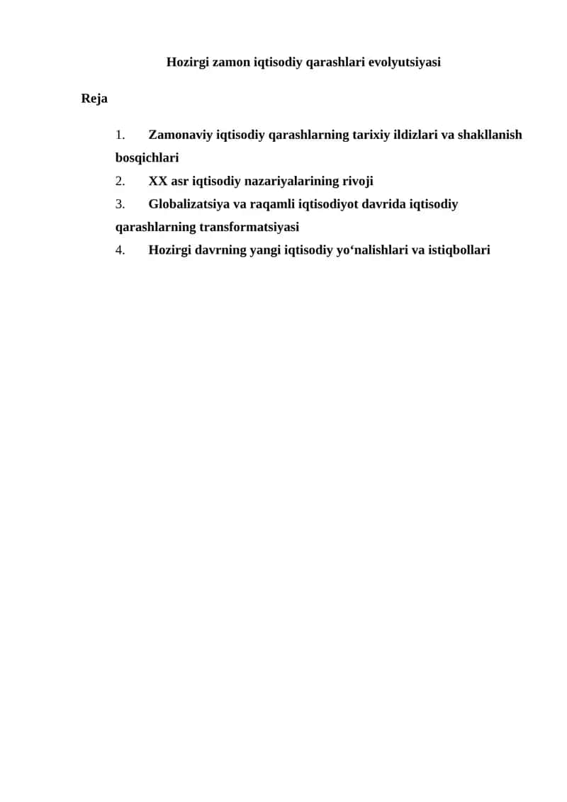 Hozirgi zamon iqtisodiy qarashlari evolyutsiyasi