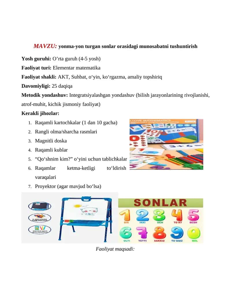 Yonma-yon turgan sonlar orasidagi munosabatni tushuntirish