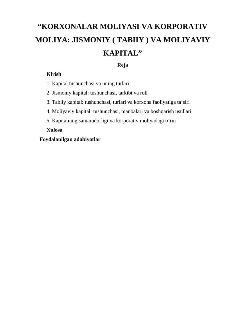 Korxonalarda moliya va korporativ moliya
