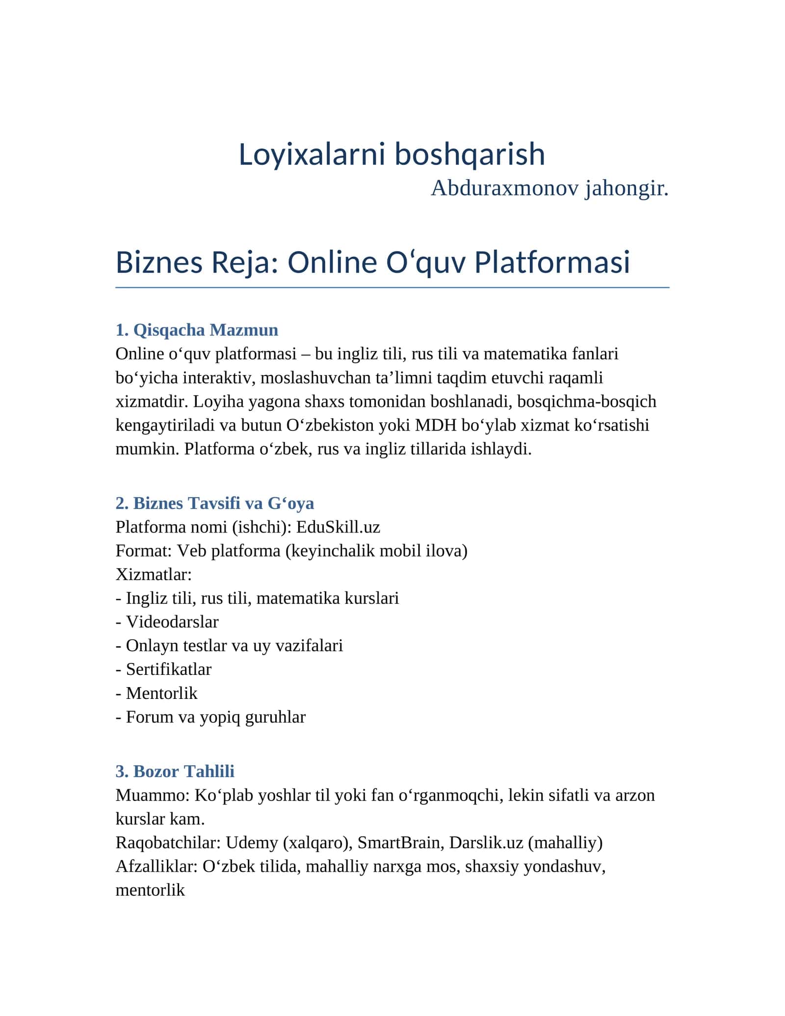 Online o‘quv platformasi – bu ingliz tili, rus tili va matematika fanlari bo‘yicha interaktiv, moslashuvchan ta’limni taqdim etuvchi raqamli xizmat