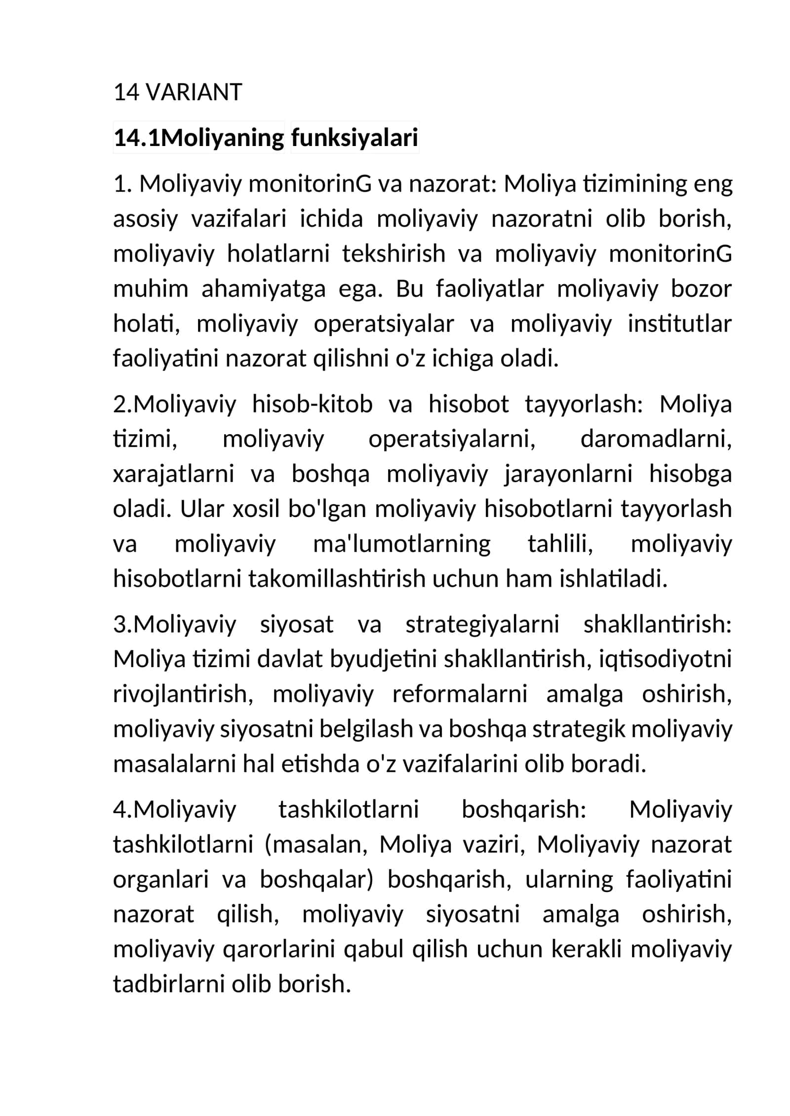 Moliyaning funksiyalari