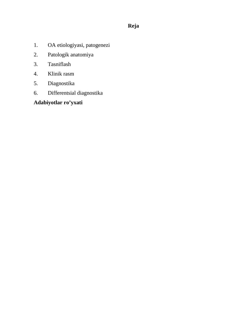 OA etiologiyasi, patogenezi