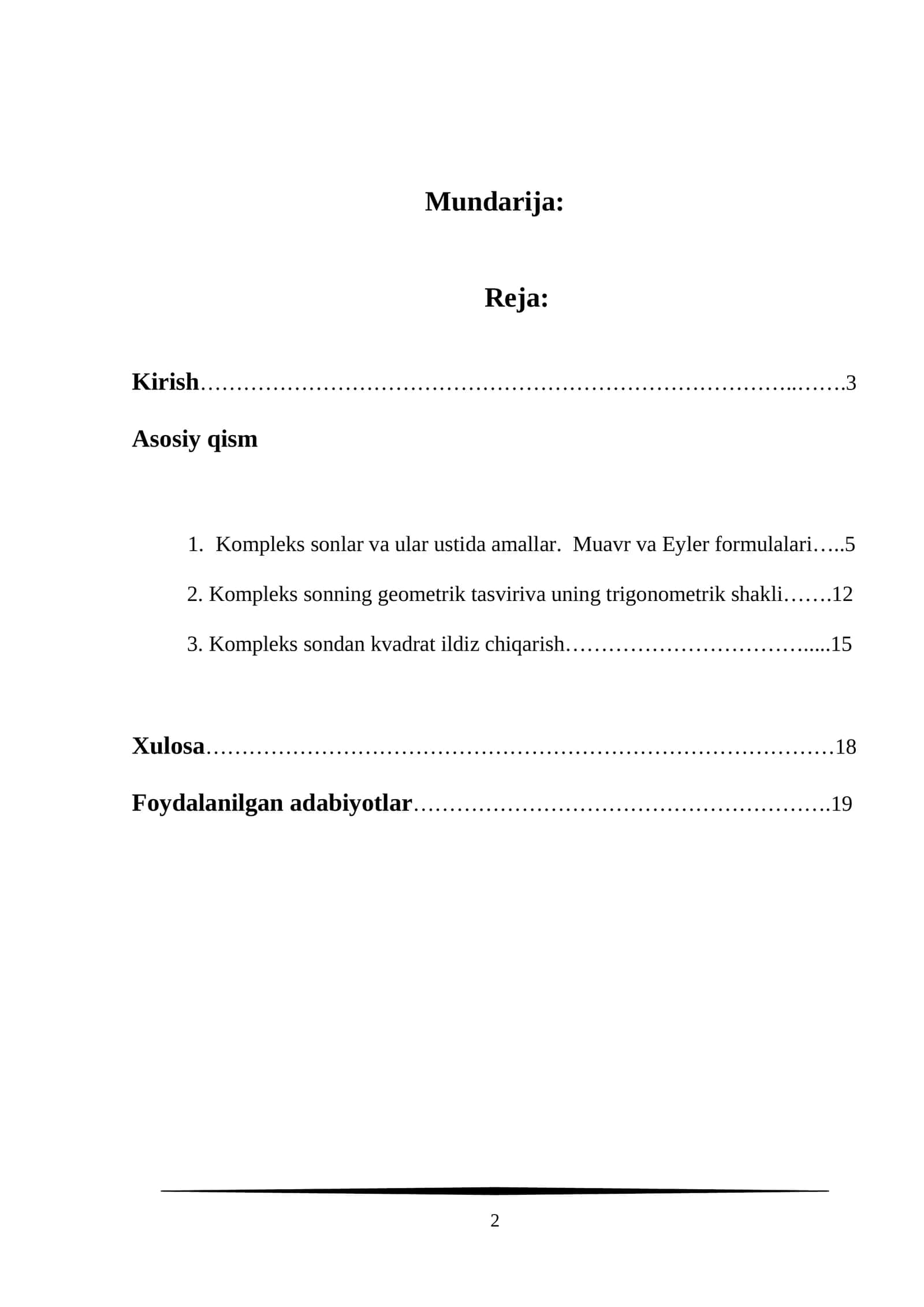 Kompleks sonlar va ular ustida amallar