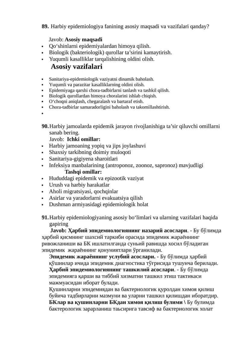 Harbiy epidemiologiya fanining asosiy maqsadi va vazifalari qanday?